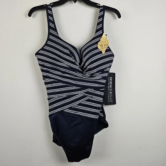 Miraclesuit Blue and White One Piece Swimwear with Nautical Stripes - Picture 3 of 10